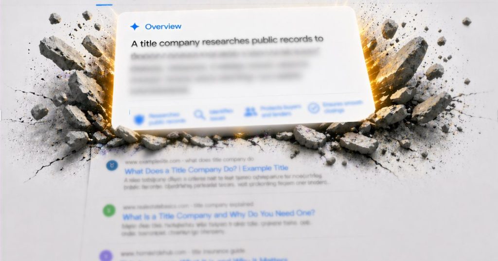 tech generated search answer breaking through traditional results, representing zero-click marketing, SEO strategy, and digital marketing trends.